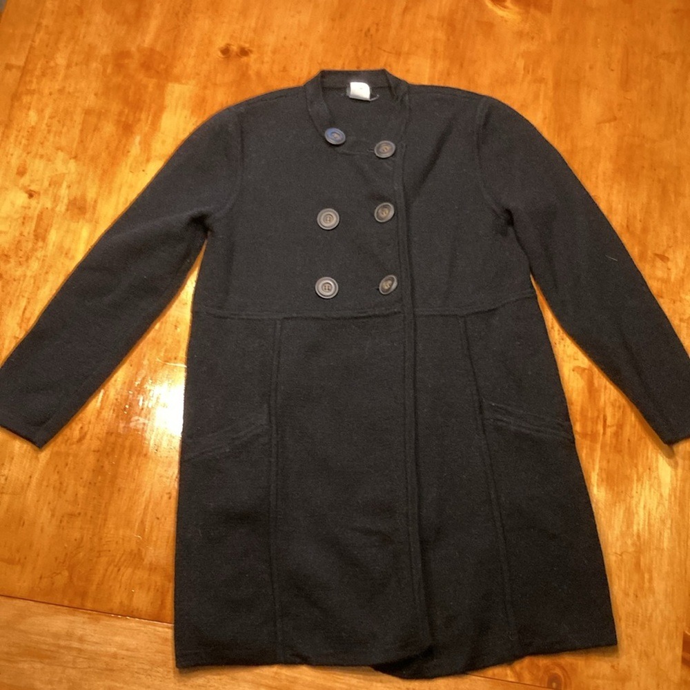 J.Crew‎ Womens Black Double Breasted Knit Coat Mock Neck Classic Chic Jacket - Picture 8 of 8